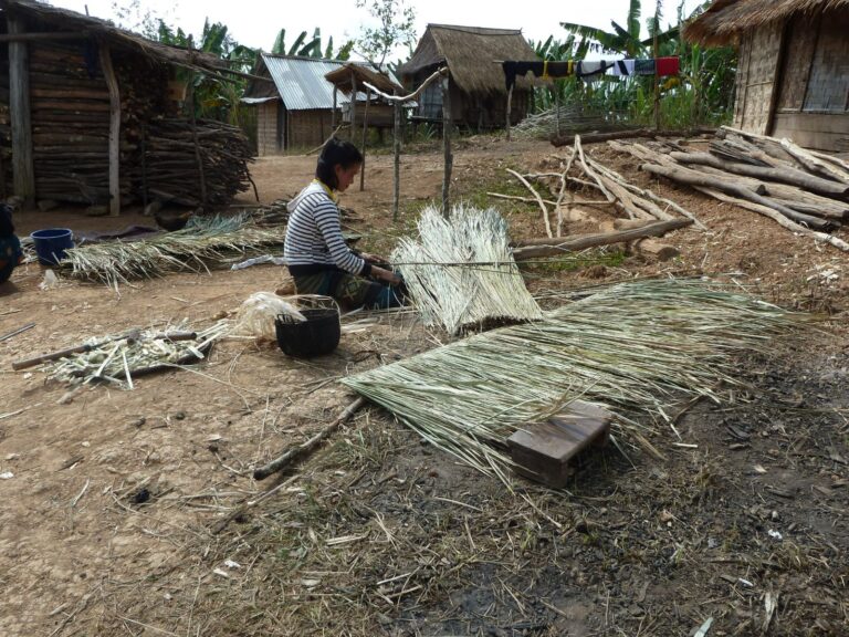 Building a roof using grass in Luang Prabang Province, Laos